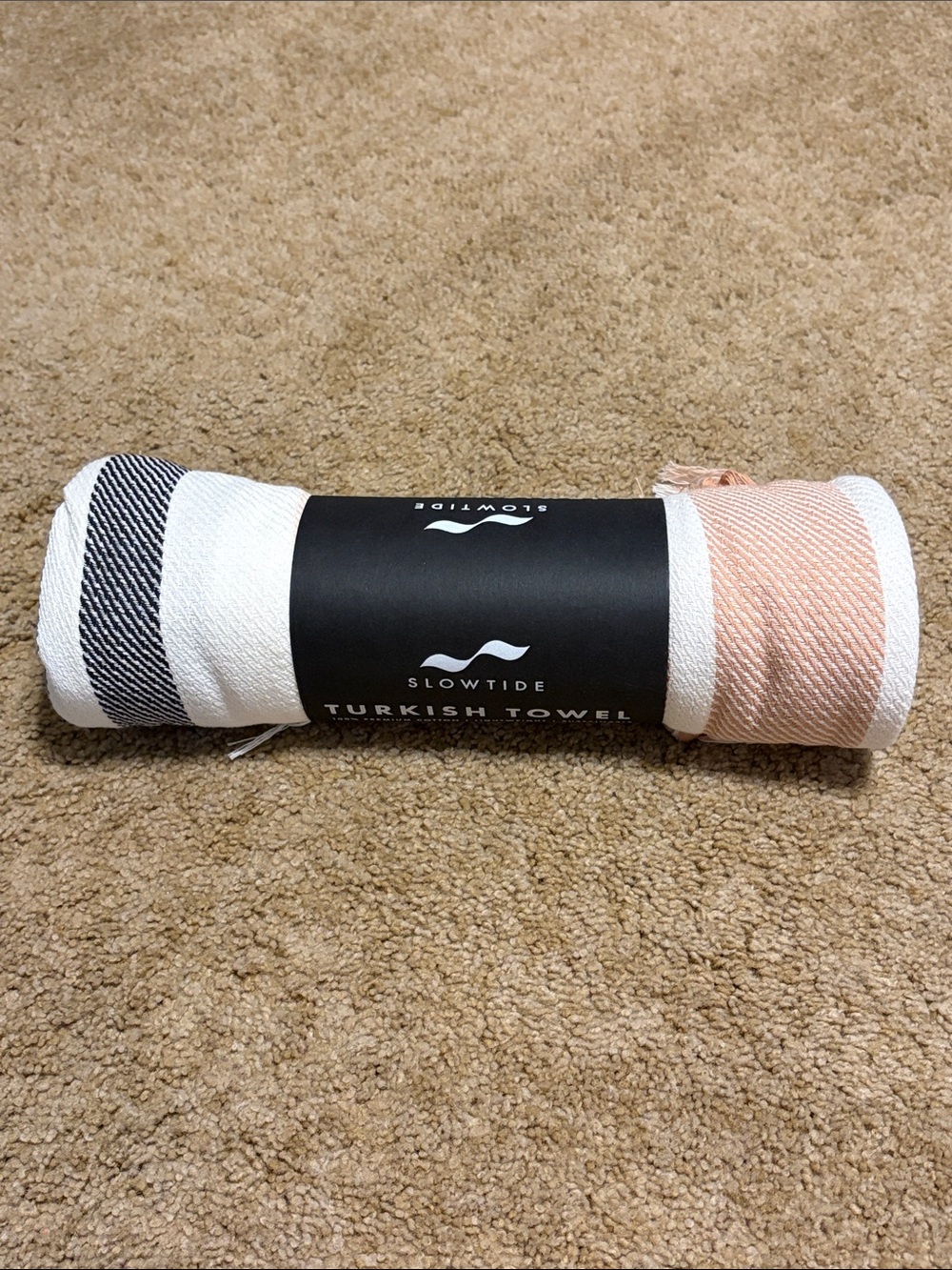 NWT Slowtide Turkish Towel - White with Navy & Pink Accents
